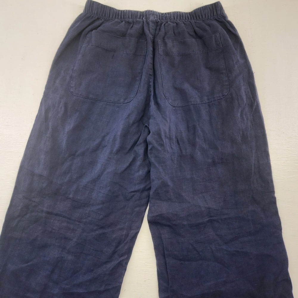 Cynthia Rowley Small | Navy Blue 100% Linen Lace Hem Cropped Pants Coastal - Picture 4 of 6